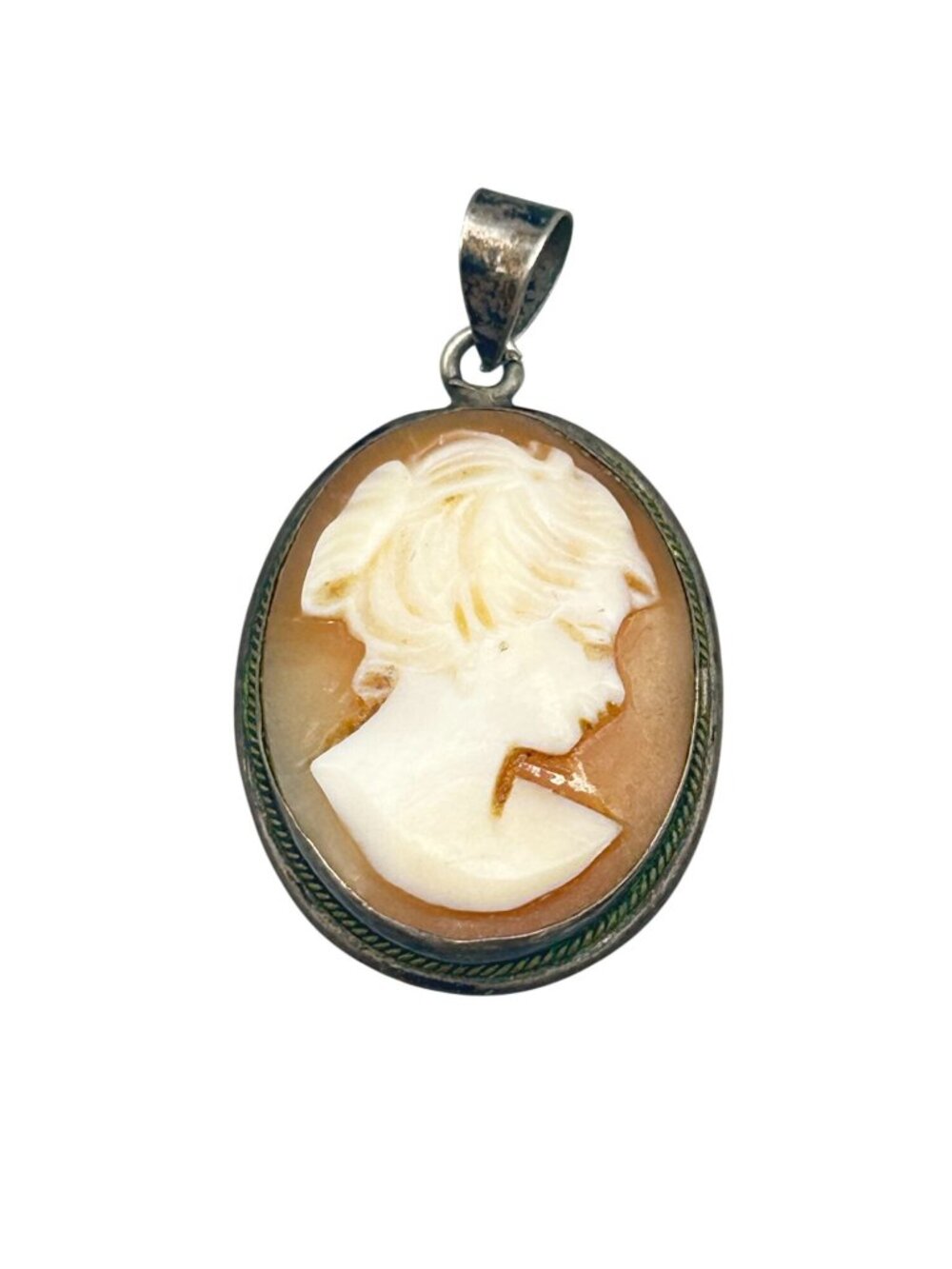 Vintage Cameo Pendant Sterling Silver Genuine Carved Shell Pendant